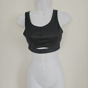 Victoria's Secret Victoria Sport Faux Vegan Leather Bra Size Small Black Cut-out